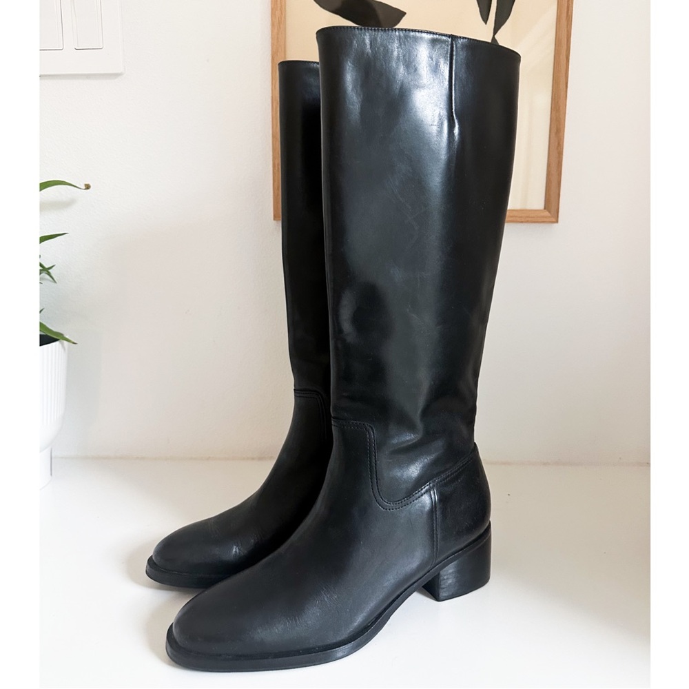 Lauren Ralph Lauren Black Leather Block Heel Knee High Riding Boots 7.5